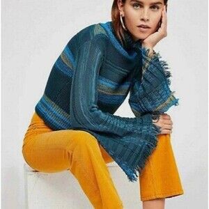 Free People Close to Me Striped Pullover Knit Sweater Womens Size S Boho Hippie